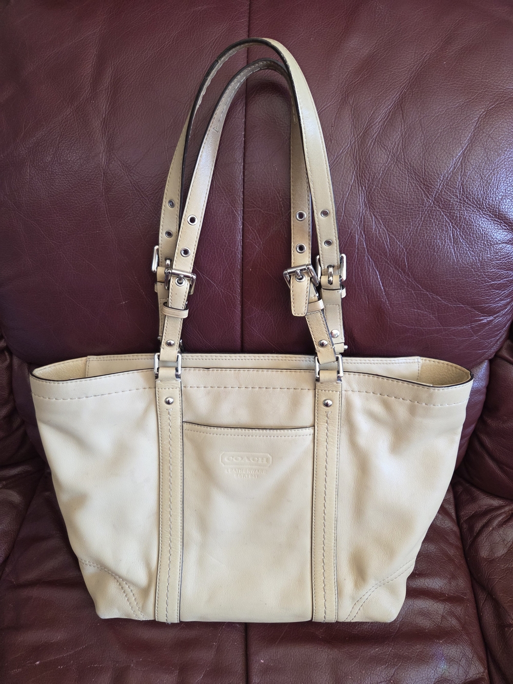Coach Cream Leather Tote with Adjustable Double Straps